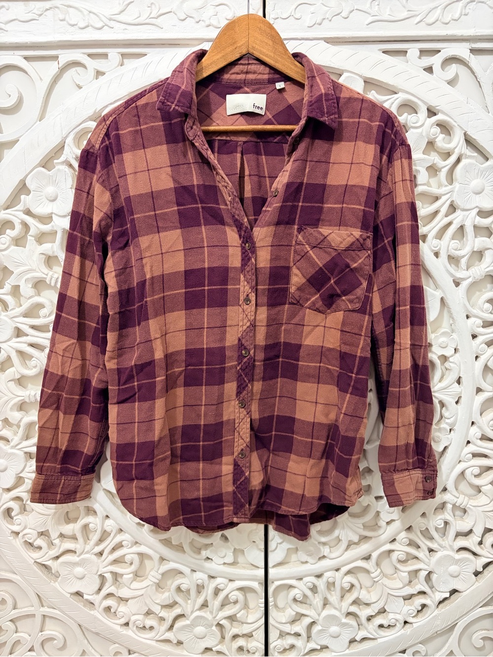 Wilfred Free Aritzia Plum Mauve Plaid Cotton Flannel Shirt Small